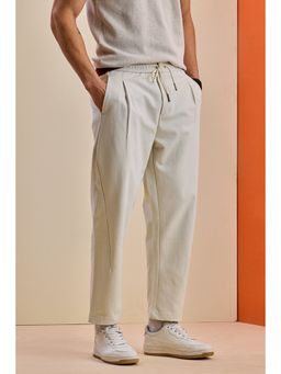 Snitch - Mens White Solid Relaxed Casual Trouser