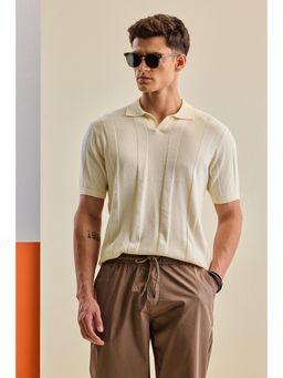 Snitch - Off White Solid Regular Fit Polo T-Shirt