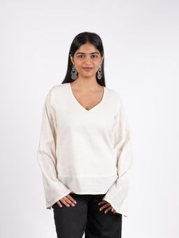 NISHORAMA - White Masakali Linen Top