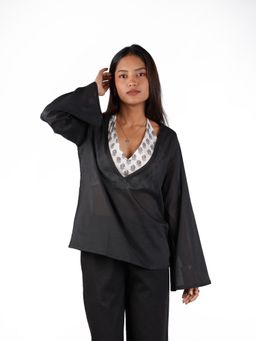 NISHORAMA - Black Saanj Mul Sheer Cover Up Top