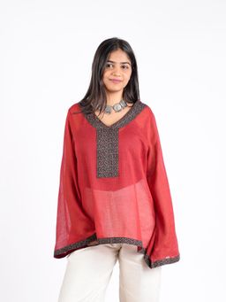 NISHORAMA - Red Shrishti Mul Cover Up Top