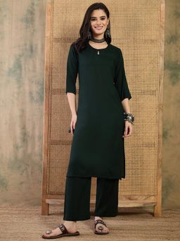 InWeave - Dark Green Keyhole Kurta with Pant