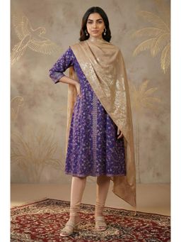 Aurelia - Womens Gold Floral Printed Foil Rectangle Dupatta