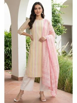 Aurelia - Womens Pink Yarn Dyed Stripes Pure Cotton Dupatta