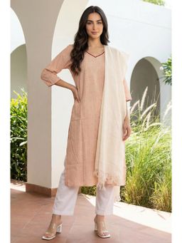 Aurelia - Womens Off-White Yarn Dyed Stripes Pure Cotton Dupatta