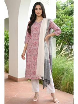 Aurelia - Womens Grey Yarn Dyed Tassels Stripes Cotton Blend Dupatta