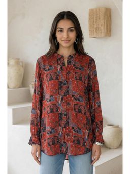 Folksong - Womens Rust Abstract Modal Satin Straight Tunic