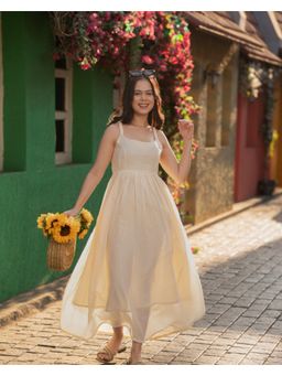 Meeshara - Womens Green Solid Ethnic Wear Maxi Dress