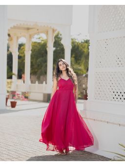 Meeshara - Womens Red Solid Ethnic Wear Maxi Dress