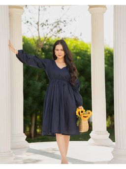 Meeshara - Womens Navy Blue Solid Ethnic Wear Midi Dress