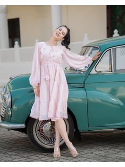 Meeshara - Womens Pink Embroidered Ethnic Wear Midi Dress