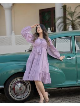 Meeshara - Womens Lavender Embroidered Ethnic Wear Midi Dress