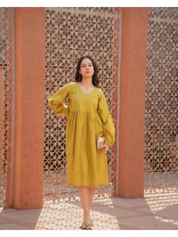 Meeshara - Womens Olive Solid Ethnic Wear Midi Dress