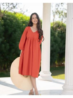 Meeshara - Womens Orange Solid Ethnic Wear Knee Length Dress