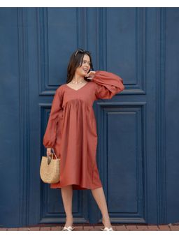 Meeshara - Womens Rust Solid Ethnic Wear Midi Dress