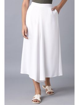 Elleven - Womens White Solid Relaxed Fit Ankle Length Mid Rise Culotte