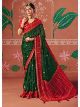 Gahan - Green Georgette Bandhani Foil Print Saree with Unstitched Blouse