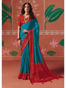 Gahan - Sky Blue Georgette Bandhani Foil Print Saree with Unstitched Blouse