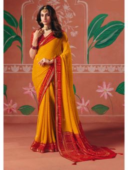 Gahan - Yellow Georgette Bandhani Foil Print Saree with Unstitched Blouse