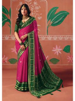 Gahan - Pink Georgette Bandhani Foil Print Saree with Unstitched Blouse