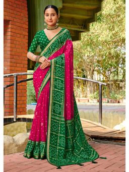 Gahan - Pink Georgette Bandhani Foil Print Saree with Unstitched Blouse