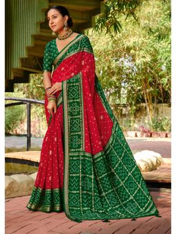 Gahan - Red Georgette Bandhani Foil Print Saree with Unstitched Blouse