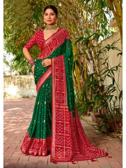 Gahan - Green Georgette Bandhani Foil Print Saree with Unstitched Blouse