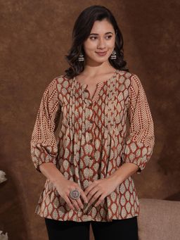 Kami Kubi - Hand Block Printed Rust Tunic