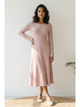 W - Womens Pink Sequins A-Line Winter Midi Dress