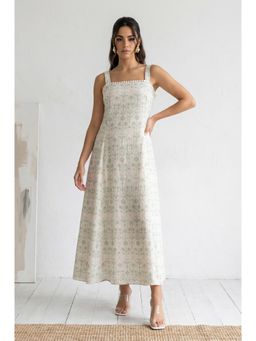 W - Womens Off White Embroidered Pure Cotton A-Line Dress