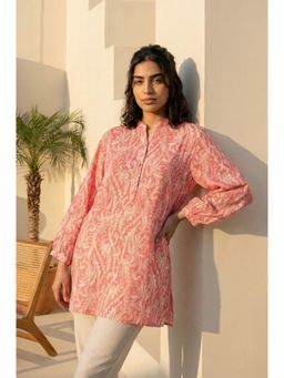W - Womens Pink Paisley Printed Modal Straight Tunic