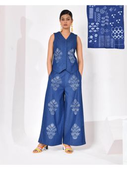 WE'AVE BY SHUBHKARI - Womens Navy Blue Printed Emily Top with Palazzo