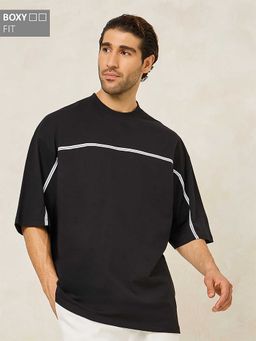 Styli - Men Front Tape Compact Jersey Boxy Crew Neck T-Shirt