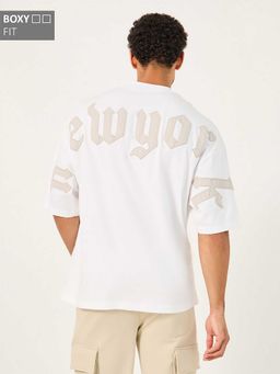 Styli - Men Back Applique Boxy Pure Crew Neck T-Shirt