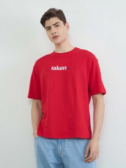 Styli - Men Front Text Printed Oversize Fit Terry T-Shirt