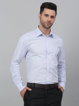 Louis Stitch - Blue Perfectly Hand Finished Collar and Cuffs Stripes Formal Shirt