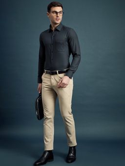 Louis Stitch - Men's Slim Fit Printed Black Formal Shirt