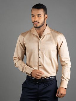 Louis Stitch - Men's Solid Beige Solid Formal Shirt