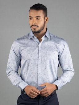 Louis Stitch - Men's Printed Blue Formal Shirt