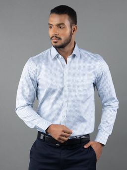 Louis Stitch - Men's Printed Blue Formal Shirt