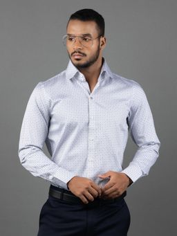 Louis Stitch - Men's Printed White Formal Shirt