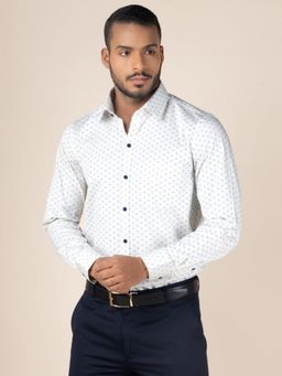 Louis Stitch - Men's Printed White Formal Shirt