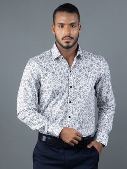 Louis Stitch - Men's Printed White Formal Shirt