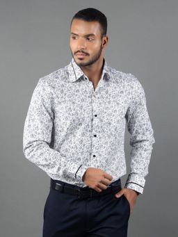 Louis Stitch - Men's Printed White Formal Shirt