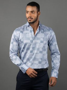 Louis Stitch - Men's Printed Blue Formal Shirt