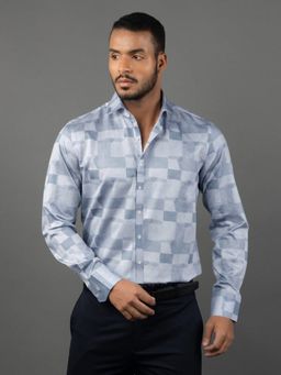 Louis Stitch - Men's Printed Blue Formal Shirt