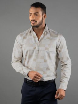 Louis Stitch - Men's Printed Beige Formal Shirt