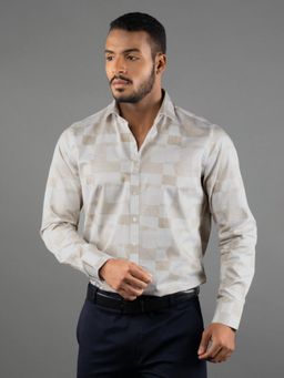 Louis Stitch - Men's Printed Beige Formal Shirt