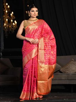 Beatitude - Pink Soft Silk Patola Weaving Saree with Unstitched Blouse