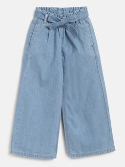 Tales & Stories - Baby Girl's Solid Light Blue Cotton Wide Leg Palazzo